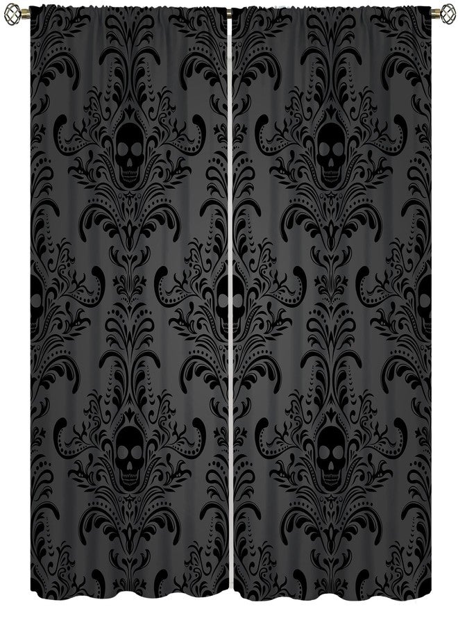 SENRUEGT Skull Curtains, Wild Plants Mushrooms Flowers Retro Home Bedroom Living Room Window Treatments Curtains 42x45 Inch - Image 1